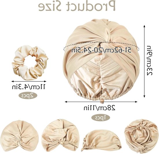 Verstelbare Zijde Bonnet voor Slaap, Dubbel Laag Zijde Hoofdband voor Comfort en Haarbescherming van Merkloos