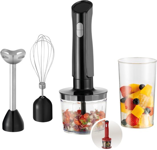 Verte - Staafmixer - 3-In-1 Handmixer - Elektrische Hakmolen - Keukenmachine Met 3 Opzetstukken Voor Babyvoeding - Smoothies En Soep - 2 Snelheden + Pulseerstand - Roestvrij Staal - BPA-Vrij - Mat Antraciet van Verte