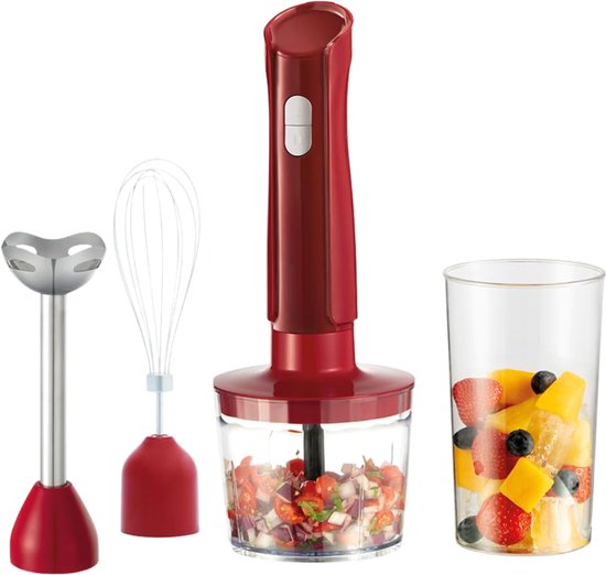 Verte - Staafmixer - Elektrisch - 3-In-1: Blender - Garde En Hakmessen - Desire Red - Beker Van 600 Ml - Vaatwasmachinebestendige Accessoires - Roestvrijstalen Messen - Voor Soepen - Sauzen En Dipsauzen van Verte