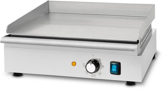 VERTES Grillplaat, bakplaat, plancha, elektrische grill 1700 W van roestvrij staal, glad grilloppervlak 40 x 26 cm, thermostaat, temperatuur 50-300 °C, spat- en hittebescherming, opvangbak, rubberen voetjes