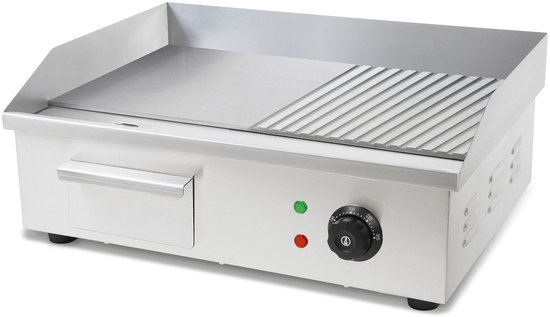VERTES Grillplaat Braadplaat Plancha Grill Elektrisch 3000W van roestvrij staal Grilloppervlak Glad & Met groeven 55x35cm, Thermostaat, Temperatuur 50-300°C, Spat- & Warmtebescherming