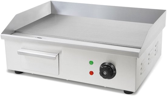 VERTES Grillplaat Plancha Elektrisch 3000W RVS 55x35cm Thermostaat 50-300°C Spatbescherming Opvangbak Anti slip voeten