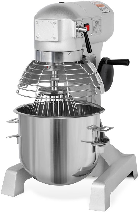 VERTES Professionele deegkneder, deegmachine met planetaire mengarm, inhoud 20 l, roerkom van roestvrij staal, roerblad, deeghaken en garde, 3 snelheden: 110, 200 en 420 rpm van Merkloos