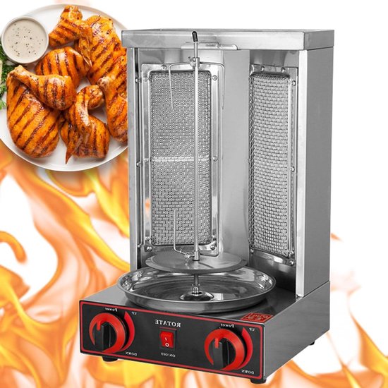 Verticale Grill - Draaiende Kebab - Vlees Grillen - 360 Graden Rotatie - 30x30x49 cm - Zilver