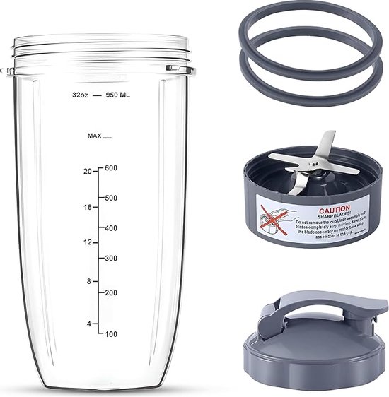 Vervangende beker van 32 oz voor de Nutribullet Cup met een draagbaar deksel - Premium extractormesvervanging voor de nutribullet blender en 2 dekselringen compatibel met nutribullet accessoires. van VER