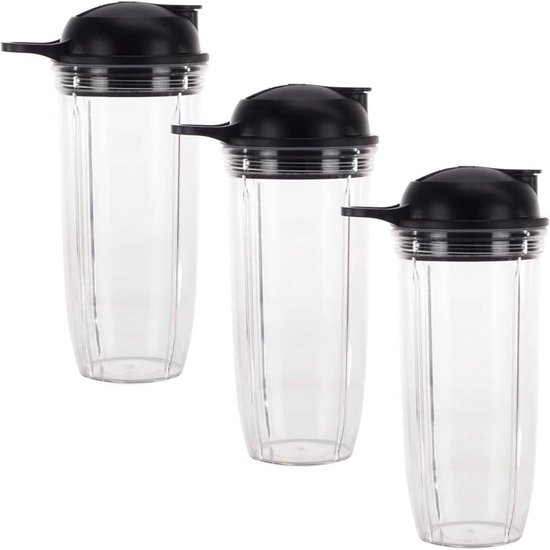 Vervangende Bekers en Deksel - Reserveonderdelen Blender - Smoothies Maken - 32 Oz Capaciteit - 3 Stuks - Transparant