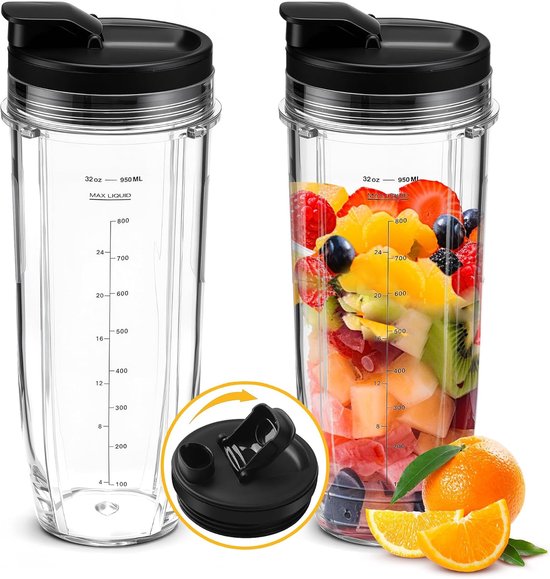 Vervangende blenderbeker 2 stuks - met Sip & Seal deksel - compatibel met Ninja - ideaal voor onderweg - ShopVlot
