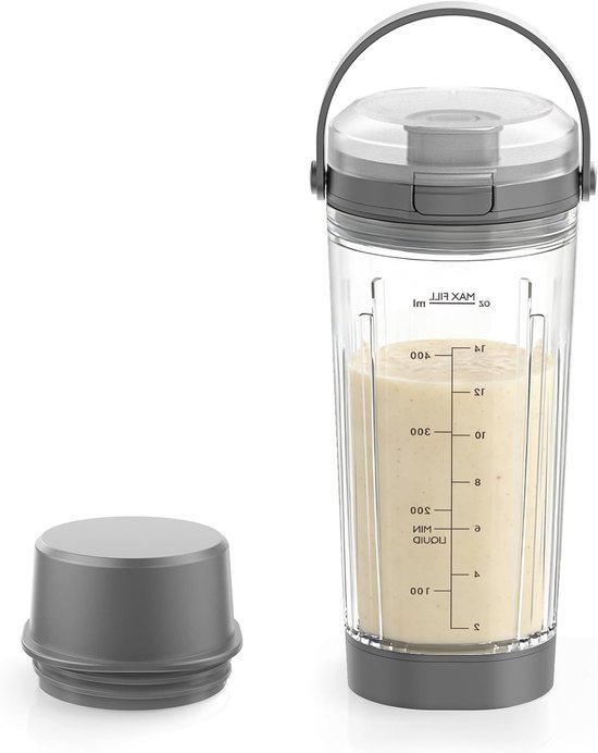 Vervangende Mengbeker voor Portable Blender, Inclusief Sipdeksel met Handvat, Geschikt voor Ninja BC151NV BC151CR BC100 Series (Grijs) - Ideaal voor Smoothies en Shakes van Merkloos