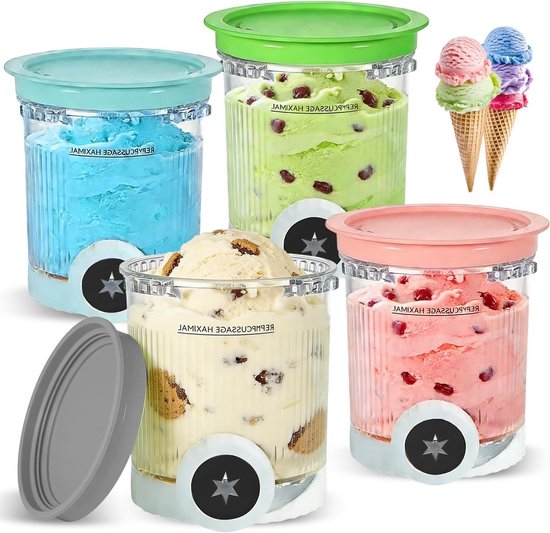 Vervangende Pint Houder 480ml - Set van 4 voor IJscremaker, Geschikt voor Ninja Creami en Swirl Container, BPA-vrij en Duurzaam IJsaccessoire