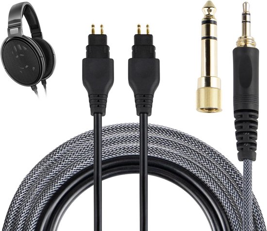 Vervangingskabel voor Sennheiser HD660S/HD650/HD600 - 1.2m Gevlochten 6N OCC Koper met 3.5mm en 6.35mm Adapter voor Hoofdtelefoons van Merkloos