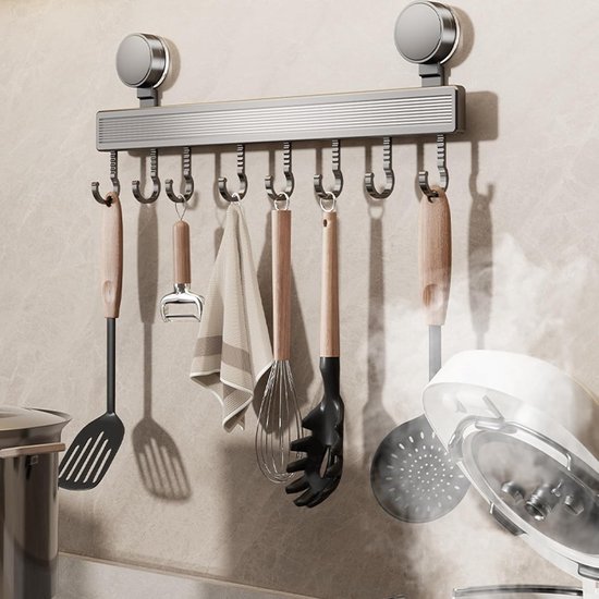 Verwijderbare roestvrije haakstrip voor de keuken - Aluminium haken voor keukengerei, accessoires en wandbevestiging van Merkloos