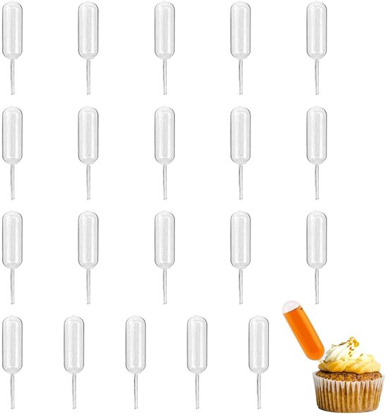 Verwisselbare Plastic Pipetten voor Keuken en Bakkerij, 20 Stuks Wegwerp Mini Pipettes voor Jam en Desserts, Perfect voor Nauwkeurige Dosering