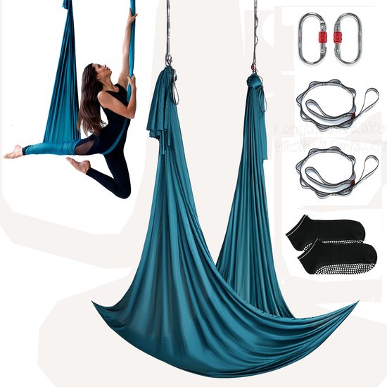 VEVOR Aerial Yoga Hangmatset 5 X 2,8 M, Groen Aerial Yoga Swing Air Fly, Yoga Swing Hangmatschommel 1000 Kg Max. Draagvermogen, Inclusief Yogasokken en Stalen Karabijnhaak, Anti-Zwaartekrachtoefeningen van VEVOR