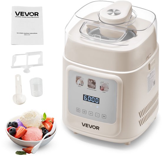 VEVOR Automatische Ijsmachine 1L met Ingebouwde Compressor, Geen Voorvriezen Nodig van Merkloos