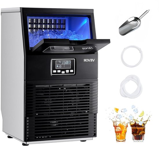 VEVOR Commercial Ice Cube Maker, 36kg/Day Ice Maker with 5kg Capacity for Table Floor Stainless Steel with Self-Cleaning LED Display