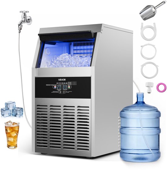 VEVOR Commercial Ice Maker Machine, 68 kg/24h met 14 kg Opslagcapaciteit, Ingebouwd/Losstaand/Onder Kast, Staalvrij Ijsmachine met Led Display & Zelfreinigend, voor Home Bar Restaurant
