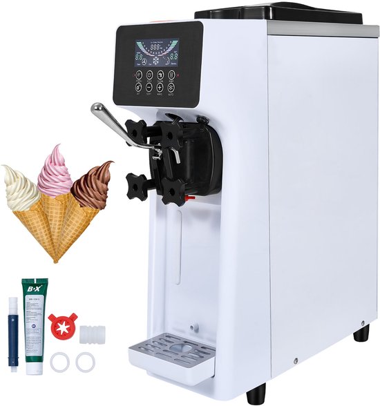 VEVOR Commerciële Ijsmachine, 10 l/u Vermogen, 900 W, Zachte Ijsmachine met Enkele Smaak, Aanrecht, met 4 l Trechter, 1.6 l Cilinder, LCD-scherm, Voorkoeling van Merkloos