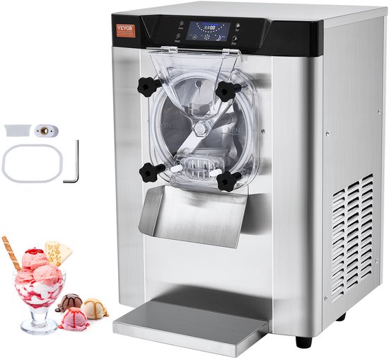 VEVOR CommerciëLe Ijsmachine, 12L/H Ijsmachine op Aanrecht met Enkele Smaak voor Harde Porties, 4,5 Liter Roestvrijstalen Cilinder, Led-Paneel, Automatische Voorkoeling met Reiniging van VEVOR