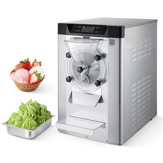 VEVOR CommerciëLe Ijsmachine 2000 W 12–20 L/U, Tafelmodel Gelato-Maker met 6 Liter Roestvrijstalen Container (304) en Zelfreinigend Led-Bedieningspaneel voor Snackbars en Restaurants, Zilverkleurig van Merkloos