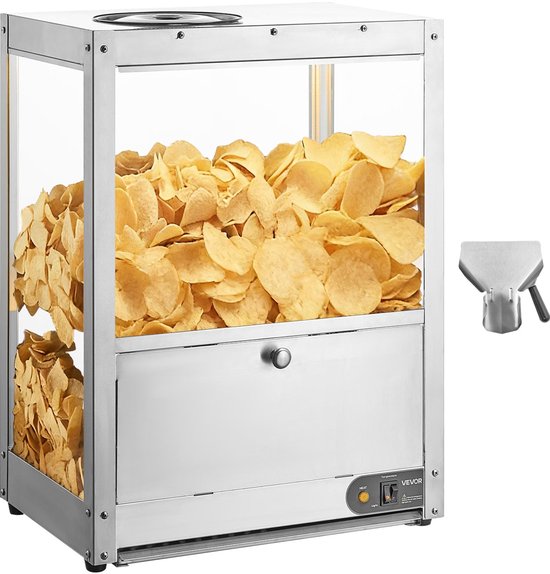 VEVOR Commerciële Nacho Machine 80 L, Elektrische Chip Warmer 300 W met Verwarmingsplaat, Warmtelamp & Deflectorplaat, Roestvrijstalen Nacho Chip Warmer voor Popcorn, Aardappelchips en Pindachips