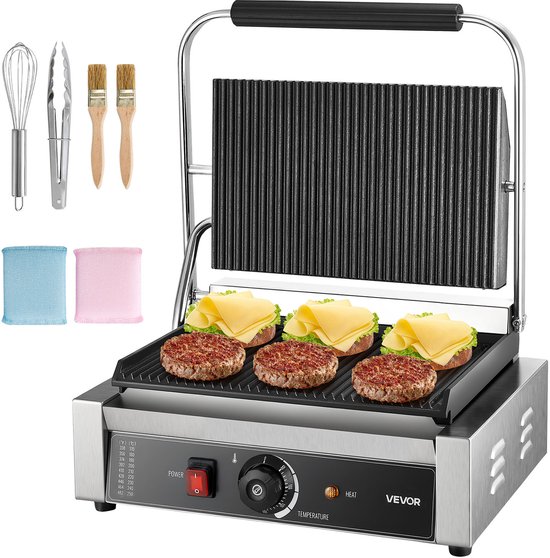 VEVOR Commerciële Panini Grill Sandwich Maker Grillplaat 34x23cm Panini Maker