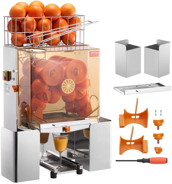 VEVOR CommerciëLe Sinaasappelpers Automatische 120w Sapcentrifuge, Roestvrijstalen Sinaasappelpers voor 20 Sinaasappels Per Minuut, met Uittrekbare Filterbox, Pc-Deksel Citruspers Sapcentrifuge Elektrisch van Merkloos