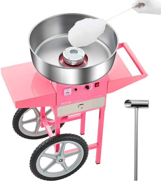 VEVOR Commerciële Suikerspinmachine met Kar Suikerspinmaker 1kW Roze