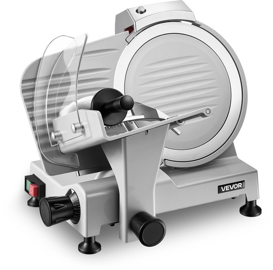 VEVOR Commerciële Vleessnijmachine 300 W, Elektrische Snijmachine met Afneembaar 25 cm lang mes van koolstofstaal, Snijdikte 0–12 mm, voor Diepvriesvlees, Ham, Baguette, Biefstuk van Vevor