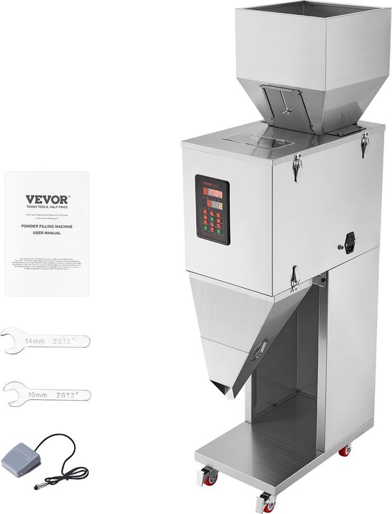 VEVOR Deeltjesvulmachine, 0,044-6,6lbs/20-3000g, Automatische Vulmachine met Voetpedaal, Roestvrij Staal Weegvulmachine, Weegvulmachine voor Bonen Zaden Korrels Thee Korrelige Verpakking van Merkloos