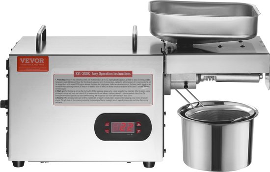 VEVOR Elektrische Oliepers, 850 W Roestvrijstalen Olie-Extractiemachine, 0-300 ℃ Instelbare Temperatuur, Hete Persoliepers voor Het Persen van Pinda'S, Sesamzaden, Koolzaad, Theezaden van Merkloos