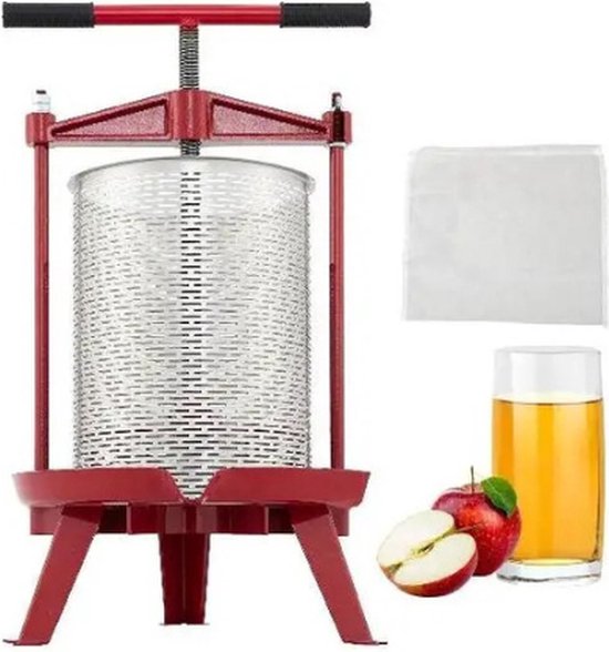 Vevor - Fruitpers - Wijnpers - 14L - Handmatig - Makkelijk Schoonmaken - Geschikt voor Diverse Vruchten - Inclusief Nylon Filterzak