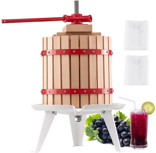 VEVOR Fruitwijnpers Handmatige pers Fruitmolen Wijnmaken 12L met Houten Mand