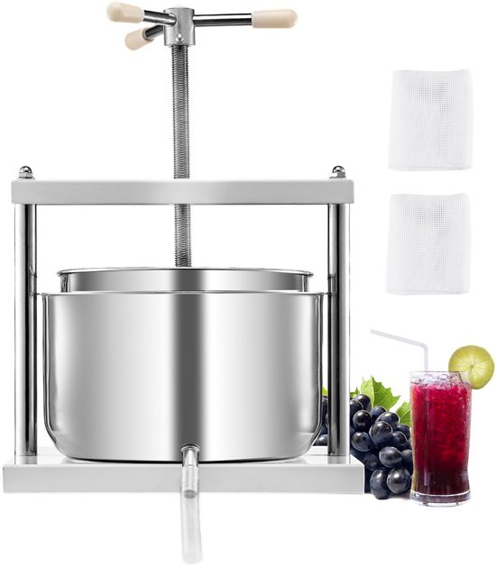 VEVOR Fruitwijnpers Handmatige pers Wijn Maken 12L RVS Sapcentrifuge van Merkloos