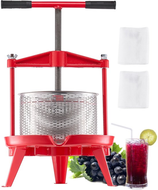 VEVOR Fruitwijnpers Handmatige pers Wijn maken 9L RVS Fruitmolen van Merkloos