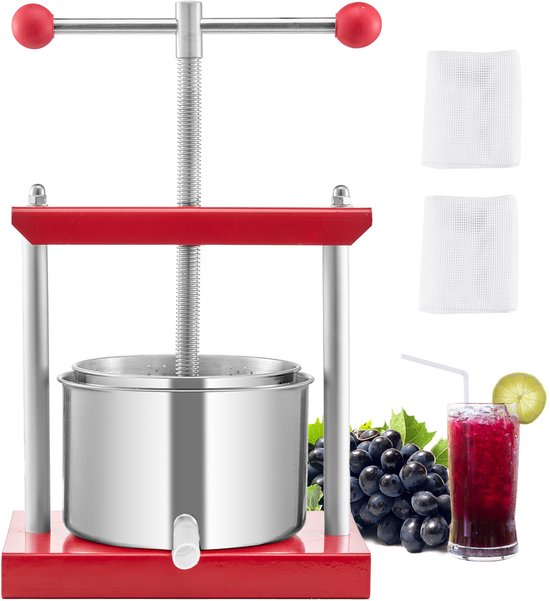 VEVOR Fruitwijnpers Handmatige pers Wijnmaken 3L RVS Appelpers van Merkloos