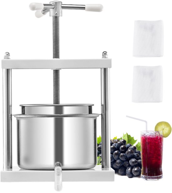 VEVOR Fruitwijnpers Handmatige pers Wijnmaken 5L RVS Fruitmolen