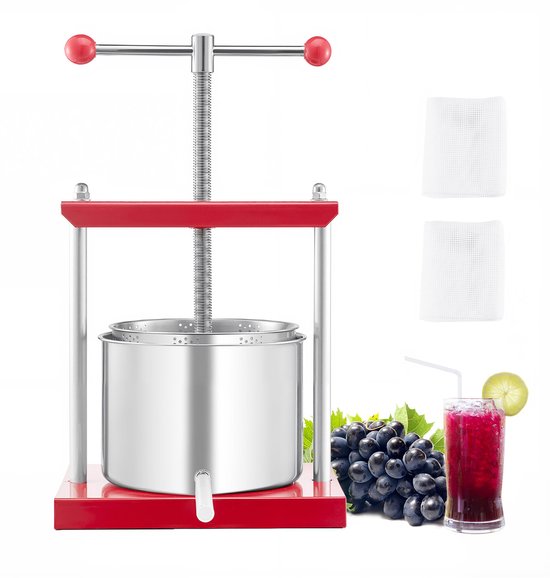 VEVOR Fruitwijnpers Handmatige pers Wijnmaken 6L RVS Fruitmolen