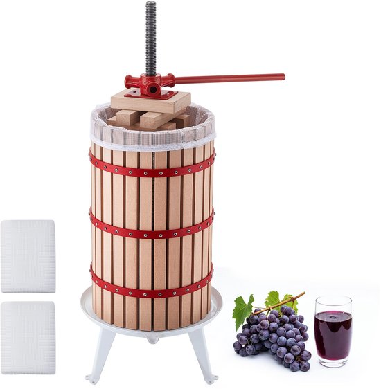 VEVOR Handmatige Bessenpers 30 L, Wijnpers en Fruitpers voor Appels, Druiven, Sinaasappels en Groenten, Massief Beukenhouten Mand, Appelpers met 2 Filterzakken & Hendel, Sappers