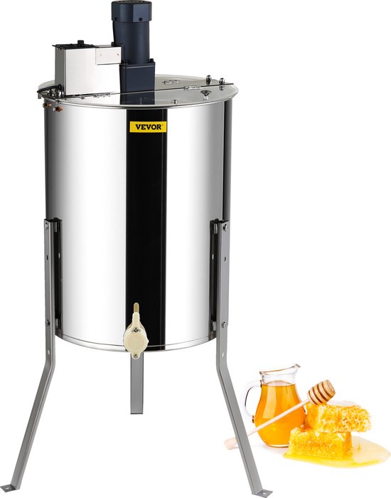 VEVOR Honing Extractor Elektrische 140w TangentiëLe Extractor Roestvrij Staal 4/8 Frames Honing Extractor 45mm Honing Klep 1300 Rpm Elektrische Honing Extractor 48x16/23cm Honingraat Size Imkerij Imker Accessoires van Merkloos
