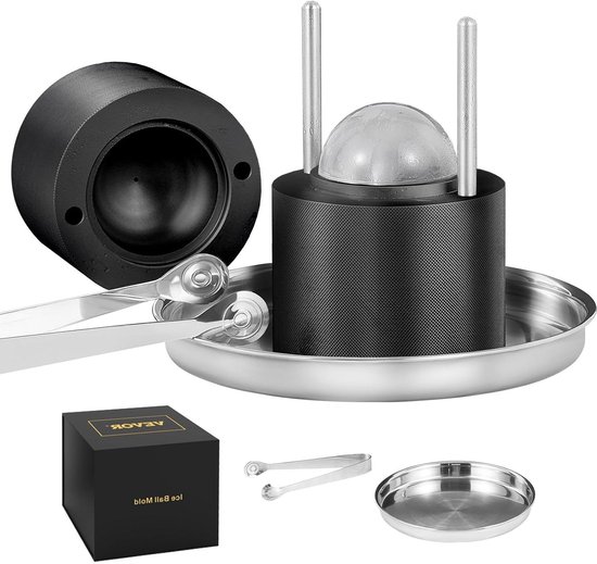 VEVOR IJsbalpers, 2,4 inch ijsbalmachine, vliegtuigen Al legering ijsbal persset voor 60 mm ijsbol, ijspers met tang en druppelbak, voor whisky, cocktail, bourbon, Schot op feest en vakantie, zwart