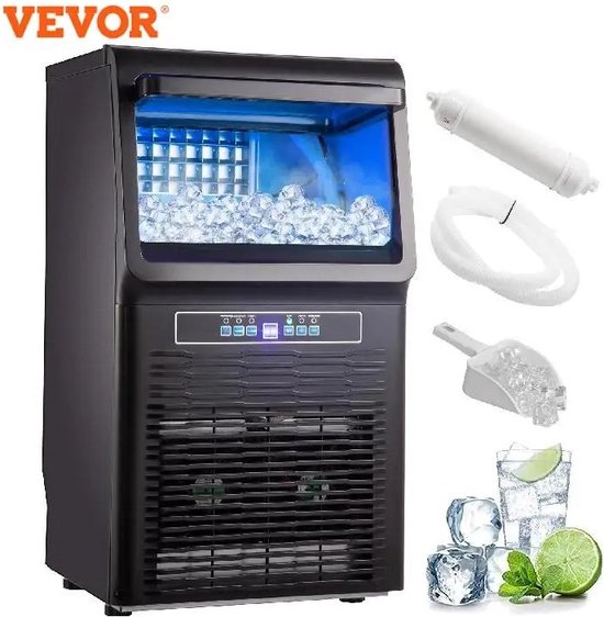 Vevor IJsblokjesmachine - IJsblokjes machine - Ijsklontjes machine - Horeca - 31 kg ijs per 24 uur - 35 cm breed 67 cm hoog - Wateraansluiting - Met ijsschep - Ijsblokjes van VEVOR