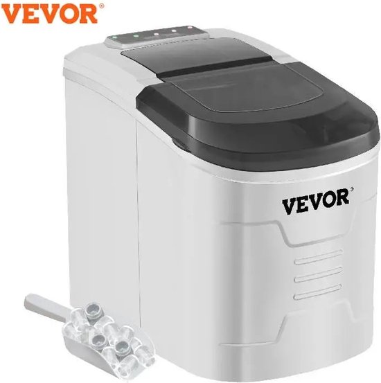 Vevor - IJsblokjesmachine - IJsmachines - IJsblokjesmakers - IJsmachine Zelf vriezend - 12KG Per 24H - Bulled Ice - Draagbaar - 1200W - Met IJsschep - Zilver/Wit van VEVOR