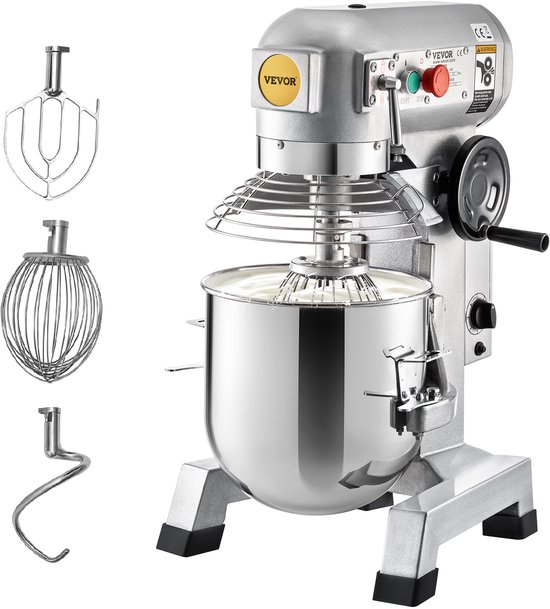 VEVOR Keukenmachine, Commerciële Kneedmachine met 15qt Rvs Kom, 850w Zware Elektrische Keukenrobot met 3 Snelheden 113/184/341rpm, Deeghaak Klopklopper Inbegrepen, Staande Mixer voor Bakkerij Pizzeria van Vevor