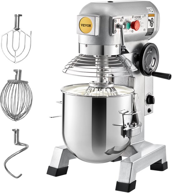 VEVOR Keukenmachine, CommerciëLe Kneedmachine met 30 Qt RVS Kom, 1500 W Zware Elektrische Keukenrobot 3 Snelheden 108/199/382 RPM, Deeghaak Klopklopper Inbegrepen, Staande Mixer voor Bakkerij Pizzeria van Merkloos