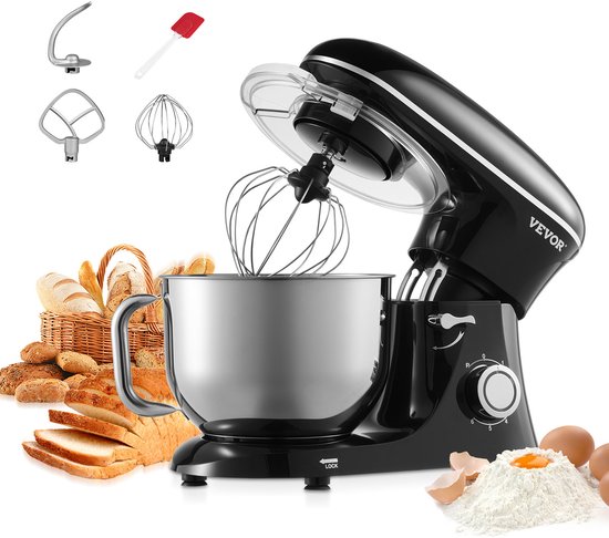 VEVOR Keukenmachine Elektrische Deegmixer 5,68L 1400W Zwart Standmixer van Merkloos