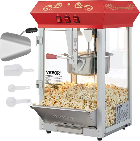 VEVOR Popcornmachine Maker Popcornmachine Popcornmachine 850W Popcorn 8oz Rood