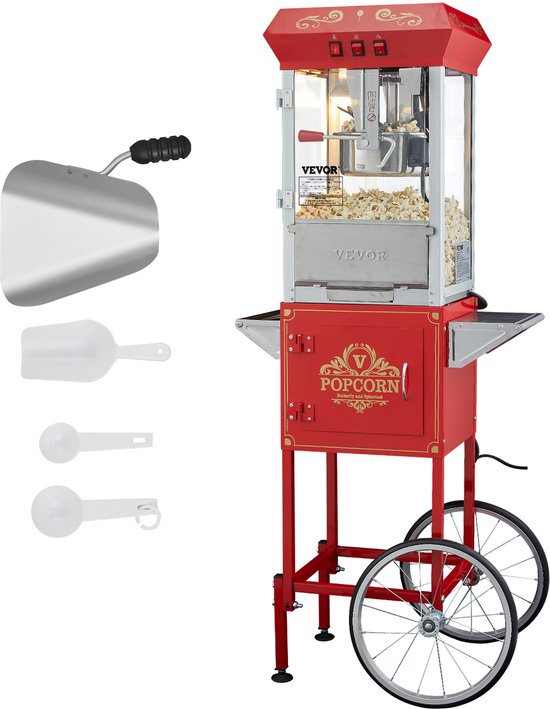 VEVOR Popcornmachine Popcornmachine Popcornmachine met Trolley 850W Popcorn 8oz Rood