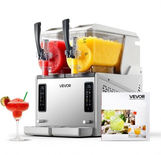 VEVOR Slushmachine 2 x 3 L, Slush-ijsmaker 450 W (Geen Ijs Nodig), Elektrische Margarita-machine met Zelfreinigende Functie, Geschikt voor Bevroren Margarita's, Frappés, Milkshakes en Shakes van Merkloos