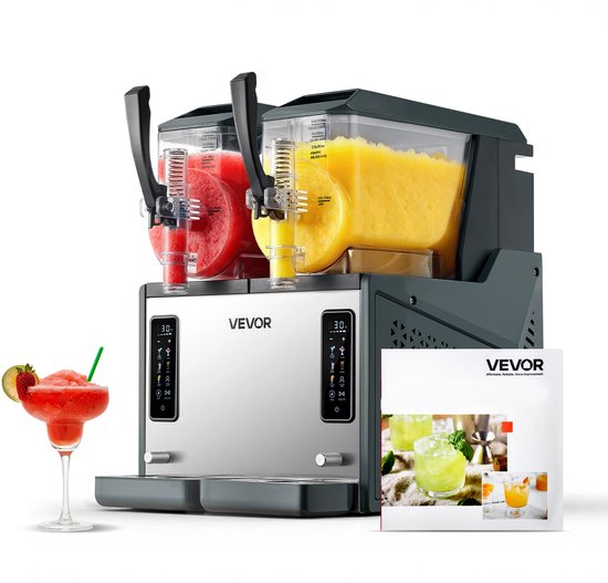 VEVOR Slushmachine 2 x 4 L, Slush-ijsmaker 455 W (Geen Ijs Nodig), Elektrische Margarita-machine met Zelfreinigende Functie, Geschikt voor Bevroren Margarita's, Frappés, Milkshakes en Shakes van Merkloos