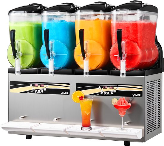 VEVOR Slushmachine 4 x 12 L, Slush-ijsmaker 1650 W (Geen Ijs Nodig), Elektrische Margarita-machine met Zelfreinigende Functie, Geschikt voor Bevroren Margarita's, Frappés, Milkshakes en Shakes van Merkloos